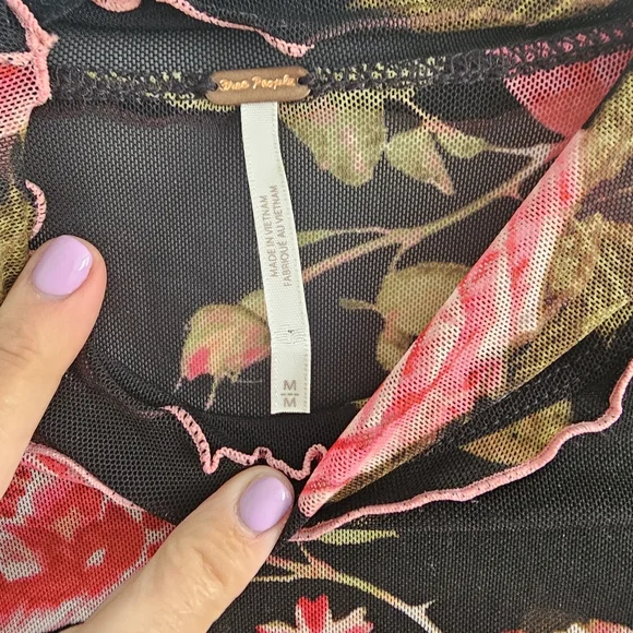 Free People Black and Pink Sheer Floral Women's Top | Medium - Picture 2 of 3